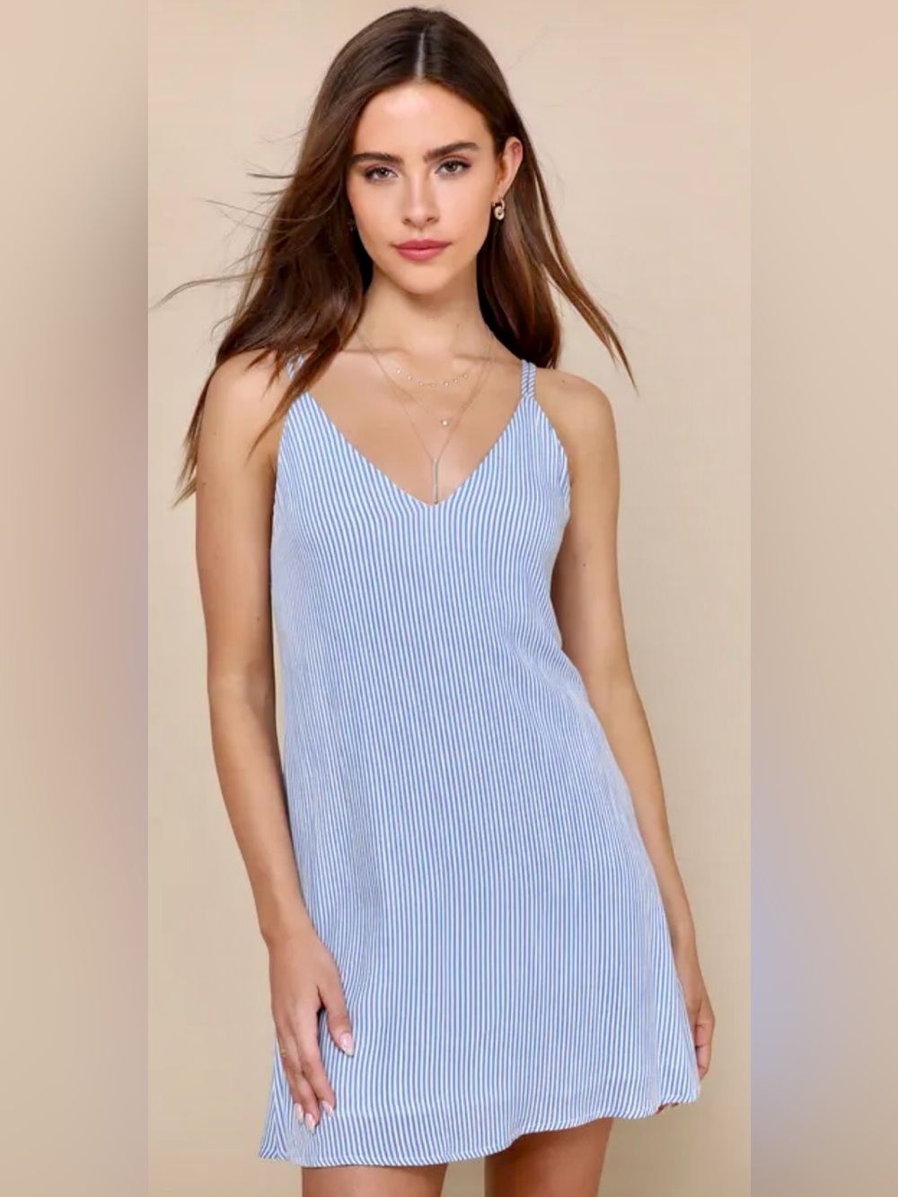 Lulu’s Adrift Blue Striped Tie-Back Mini Swing Dress ZB12
